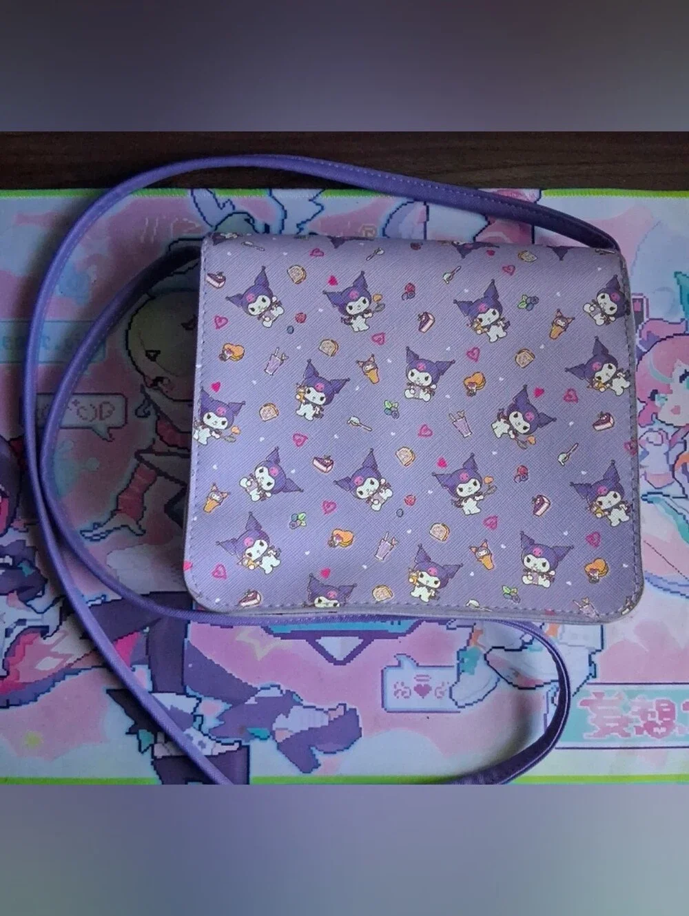 Bioworld Purple Kuromi-Style Kids Crossbody Bag with Pink Skull Clasp